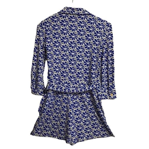 Diane Von Furnstenburg Blue And White Celeste 3/4 Sleeve Romper Size 0 - Picture 5 of 13